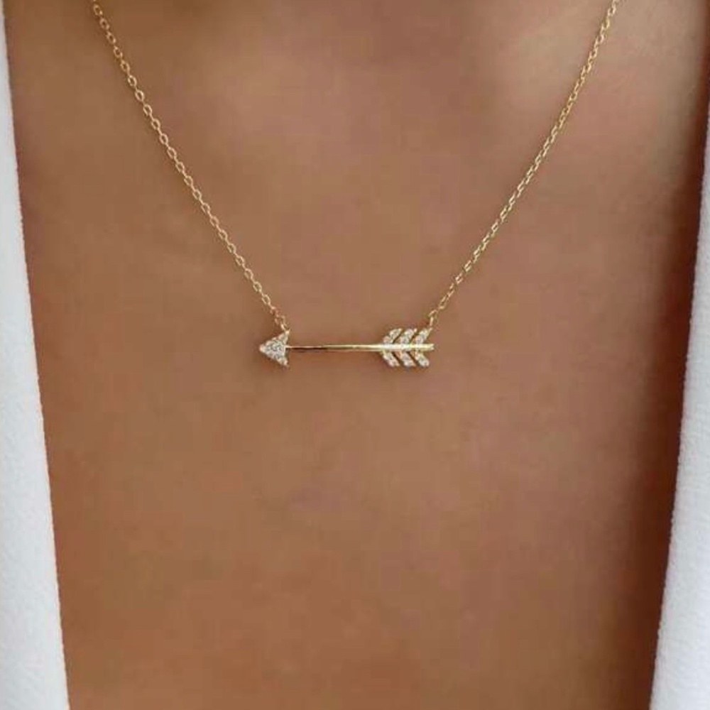 Boho Festival Rhinestone Arrow‎ Gold Necklace Jewelry Chic Southwestern Chain